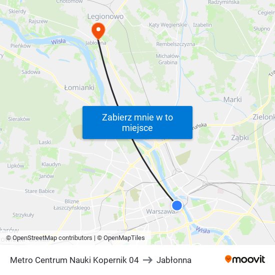 Metro Centrum Nauki Kopernik 04 to Jabłonna map