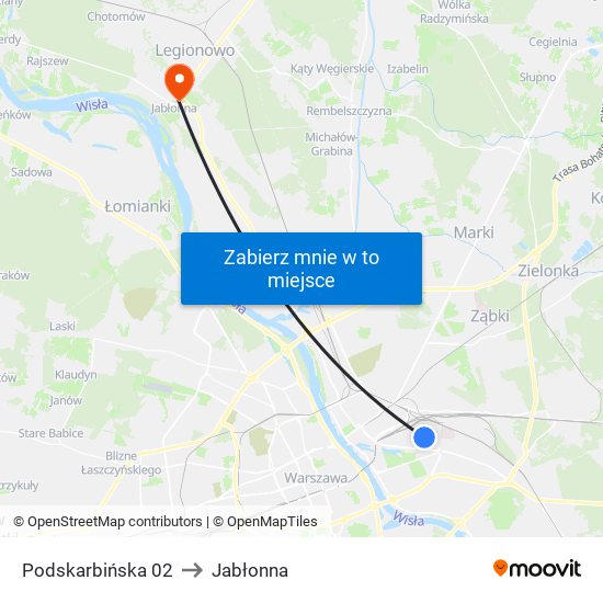 Podskarbińska to Jabłonna map