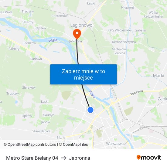 Metro Stare Bielany 04 to Jabłonna map