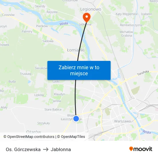 Os. Górczewska to Jabłonna map