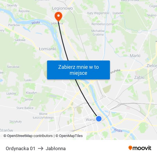 Ordynacka to Jabłonna map