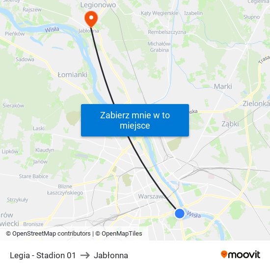 Legia - Stadion 01 to Jabłonna map