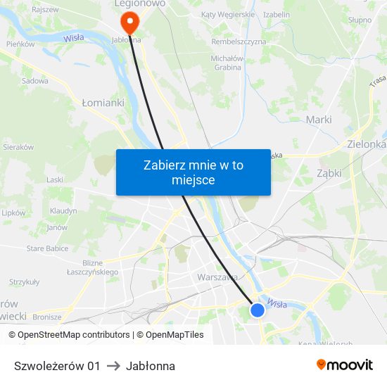 Szwoleżerów to Jabłonna map