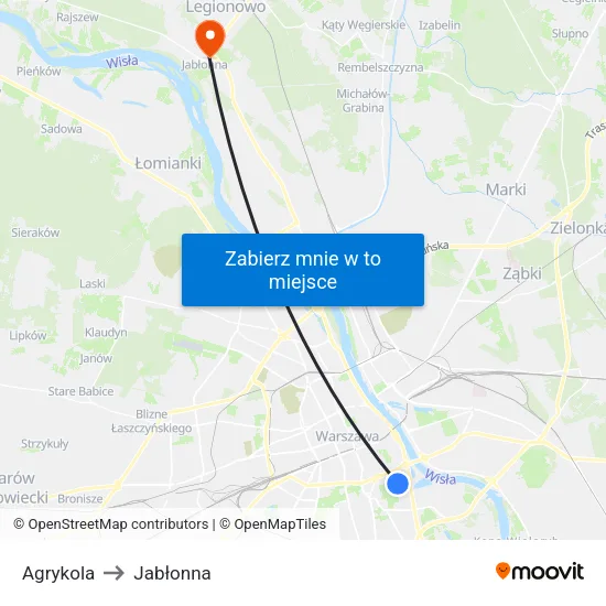 Agrykola to Jabłonna map