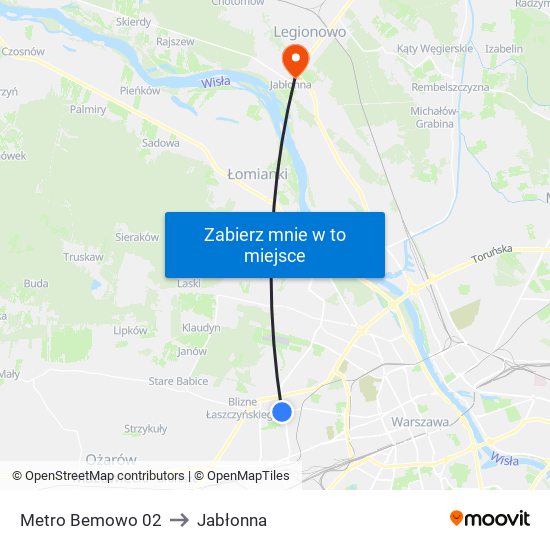 Metro Bemowo 02 to Jabłonna map