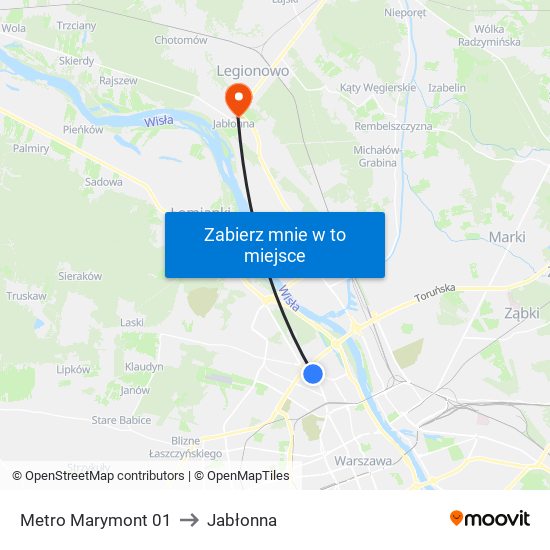 Metro Marymont 01 to Jabłonna map