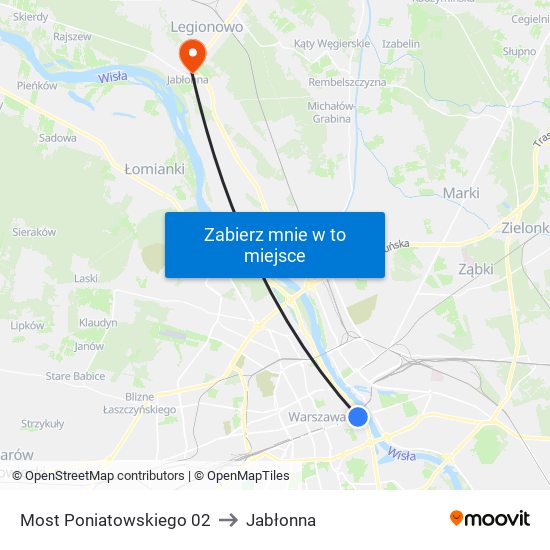 Most Poniatowskiego to Jabłonna map