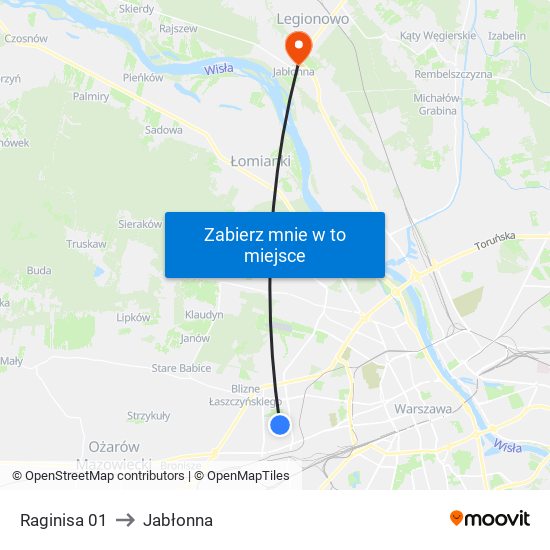 Raginisa to Jabłonna map