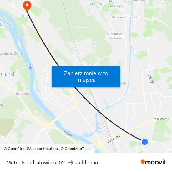 Metro Kondratowicza 02 to Jabłonna map