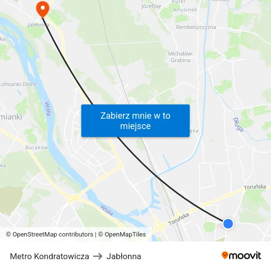 Metro Kondratowicza to Jabłonna map