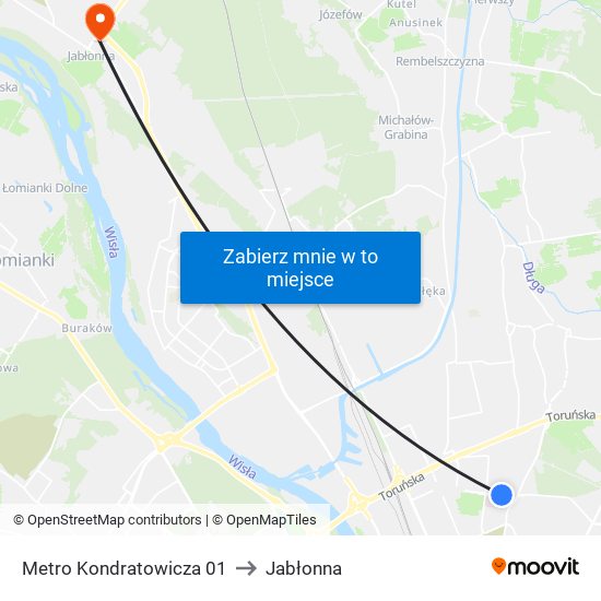 Metro Kondratowicza 01 to Jabłonna map