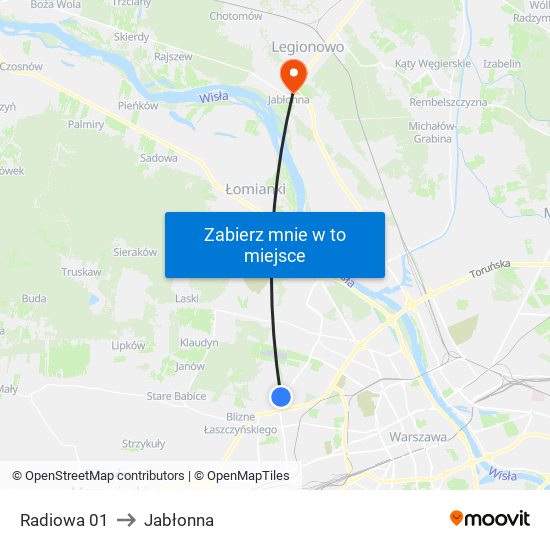 Radiowa 01 to Jabłonna map