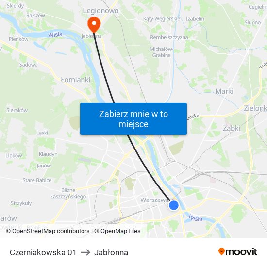 Czerniakowska 01 to Jabłonna map