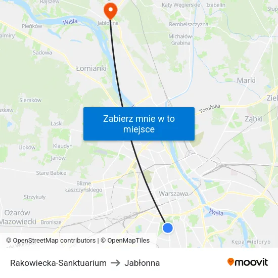 Rakowiecka - Sanktuarium to Jabłonna map
