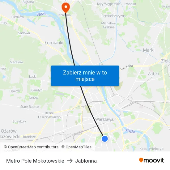 Metro Pole Mokotowskie to Jabłonna map