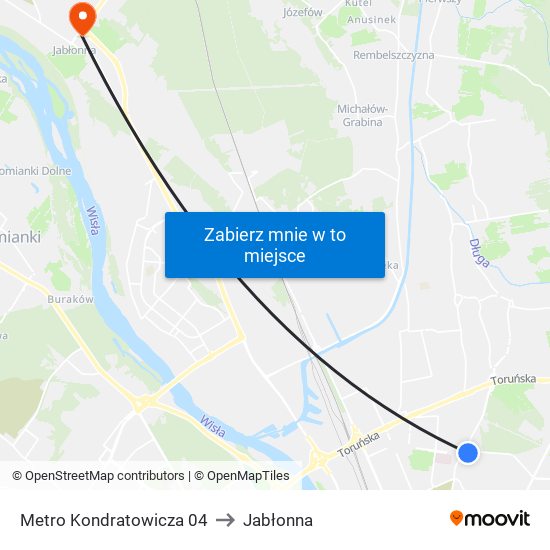 Metro Kondratowicza 04 to Jabłonna map