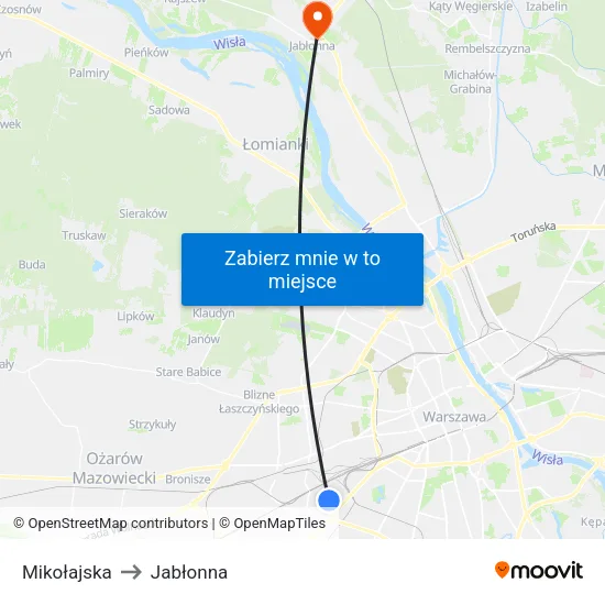 Mikołajska to Jabłonna map