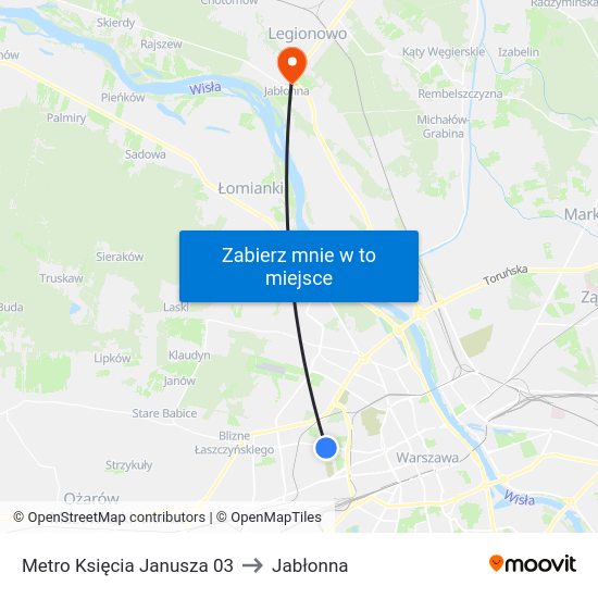 Metro Księcia Janusza to Jabłonna map