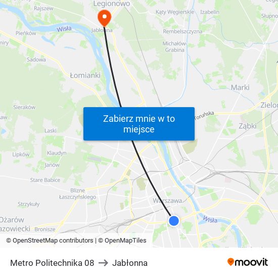 Metro Politechnika to Jabłonna map