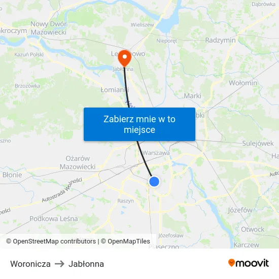 Woronicza to Jabłonna map