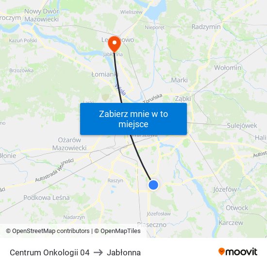 Centrum Onkologii to Jabłonna map