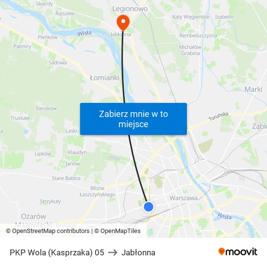 PKP Wola (Kasprzaka) to Jabłonna map