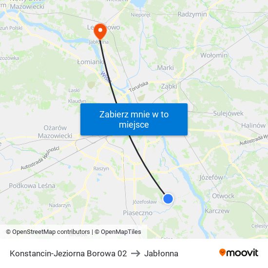 Konstancin-Jeziorna Borowa 02 to Jabłonna map