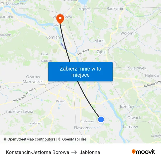 Konstancin-Jeziorna Borowa to Jabłonna map