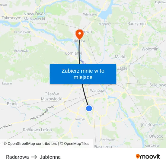 Radarowa to Jabłonna map