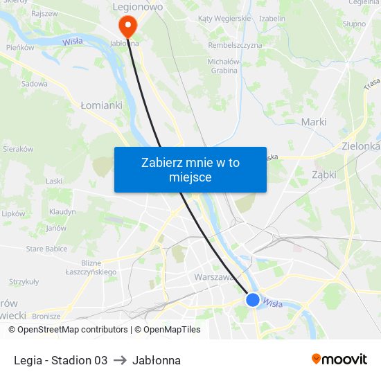 Legia - Stadion 03 to Jabłonna map