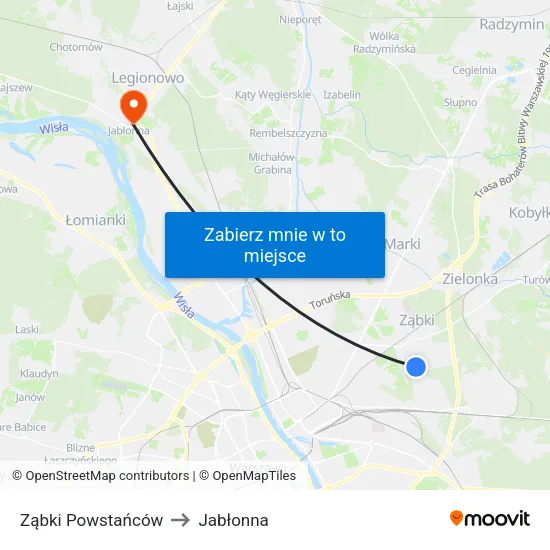 Ząbki Powstańców to Jabłonna map