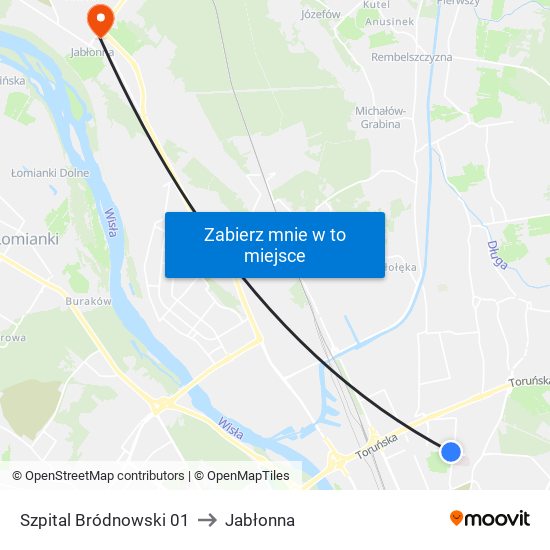 Szpital Bródnowski to Jabłonna map