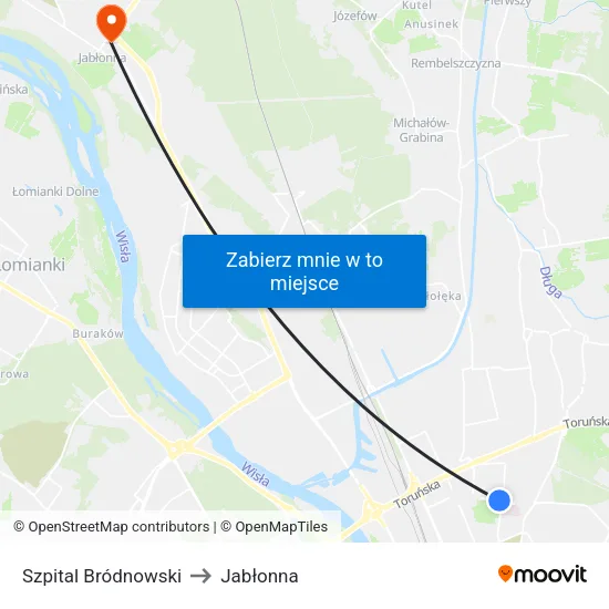 Szpital Bródnowski to Jabłonna map