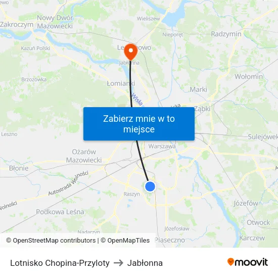 Lotnisko Chopina - Przyloty to Jabłonna map