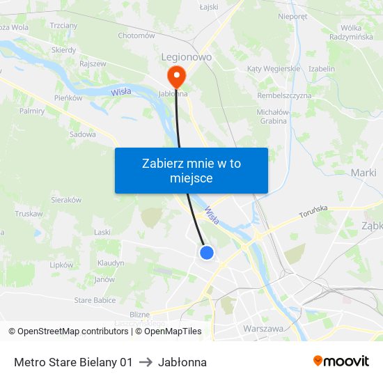 Metro Stare Bielany 01 to Jabłonna map