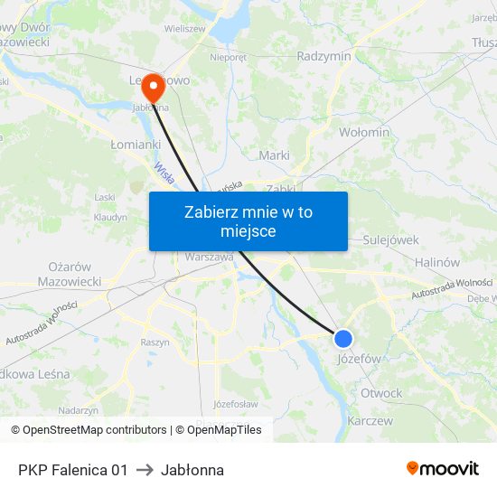 PKP Falenica 01 to Jabłonna map