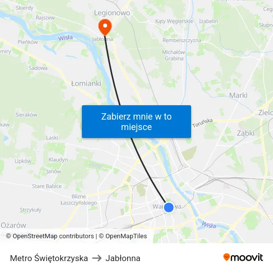 Metro Świętokrzyska to Jabłonna map