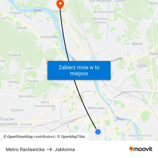 Metro Racławicka to Jabłonna map