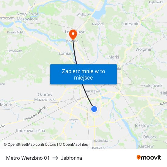 Metro Wierzbno 01 to Jabłonna map