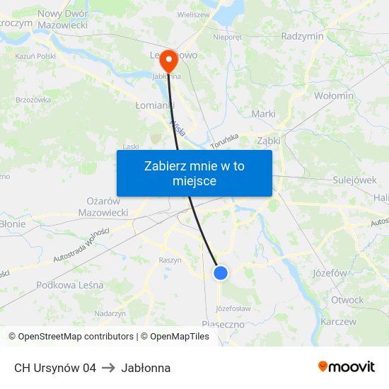 CH Ursynów to Jabłonna map