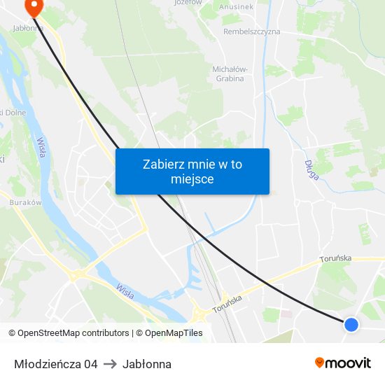 Młodzieńcza to Jabłonna map