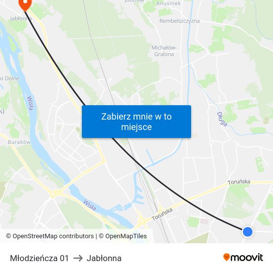 Młodzieńcza 01 to Jabłonna map