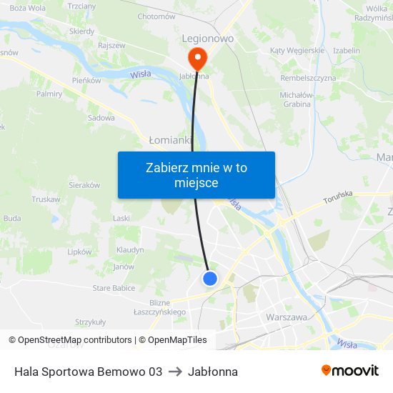 Hala Sportowa Bemowo 03 to Jabłonna map