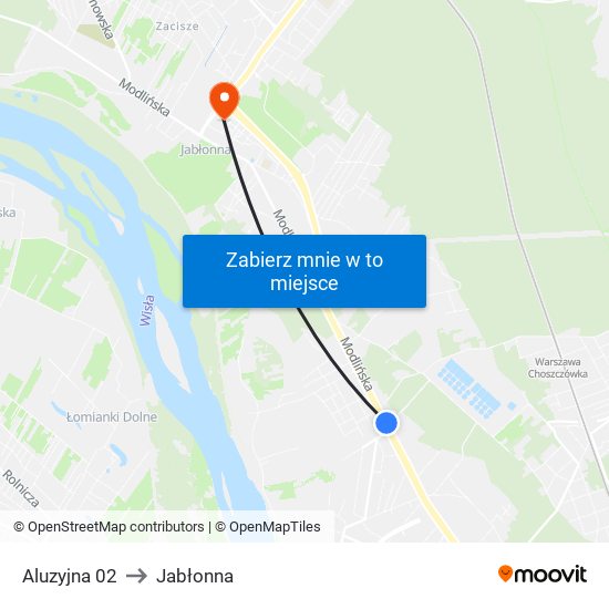 Aluzyjna to Jabłonna map