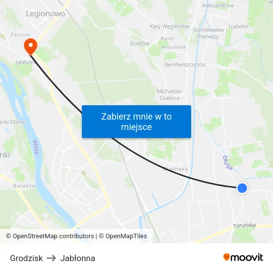 Grodzisk to Jabłonna map