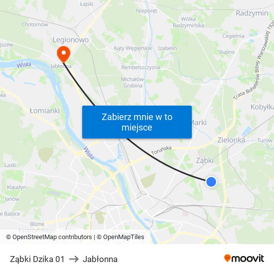 Ząbki Dzika 01 to Jabłonna map