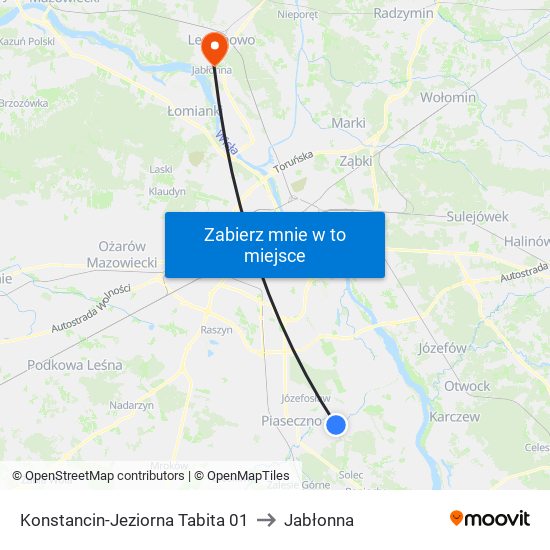 Konstancin-Jeziorna Tabita 01 to Jabłonna map