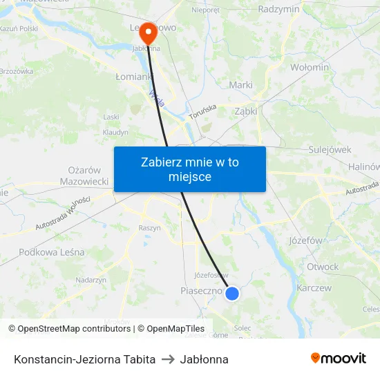 Konstancin-Jeziorna Tabita to Jabłonna map