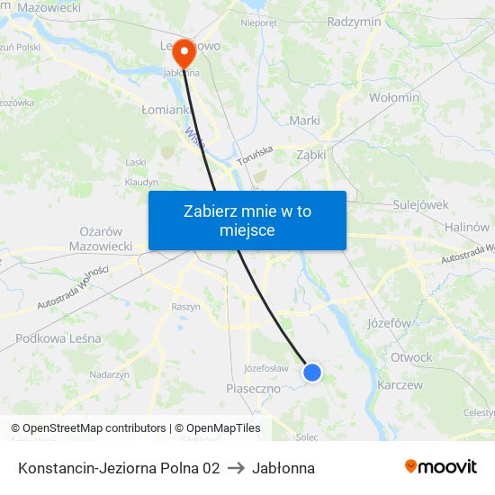 Konstancin-Jeziorna Polna 02 to Jabłonna map