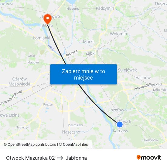 Otwock Mazurska 02 to Jabłonna map